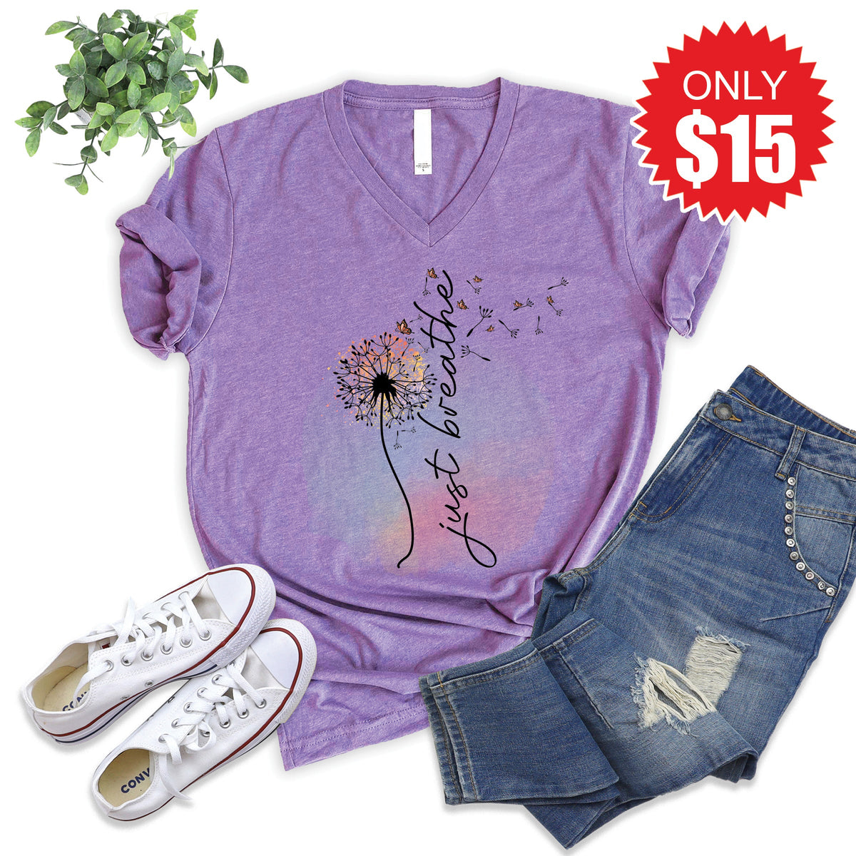 Just Breathe V-Neck - Heather Grape - 15
