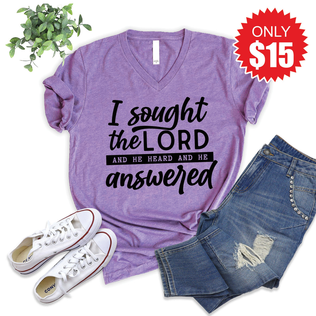 I Sought The Lord V-Neck - Heather Grape - 15