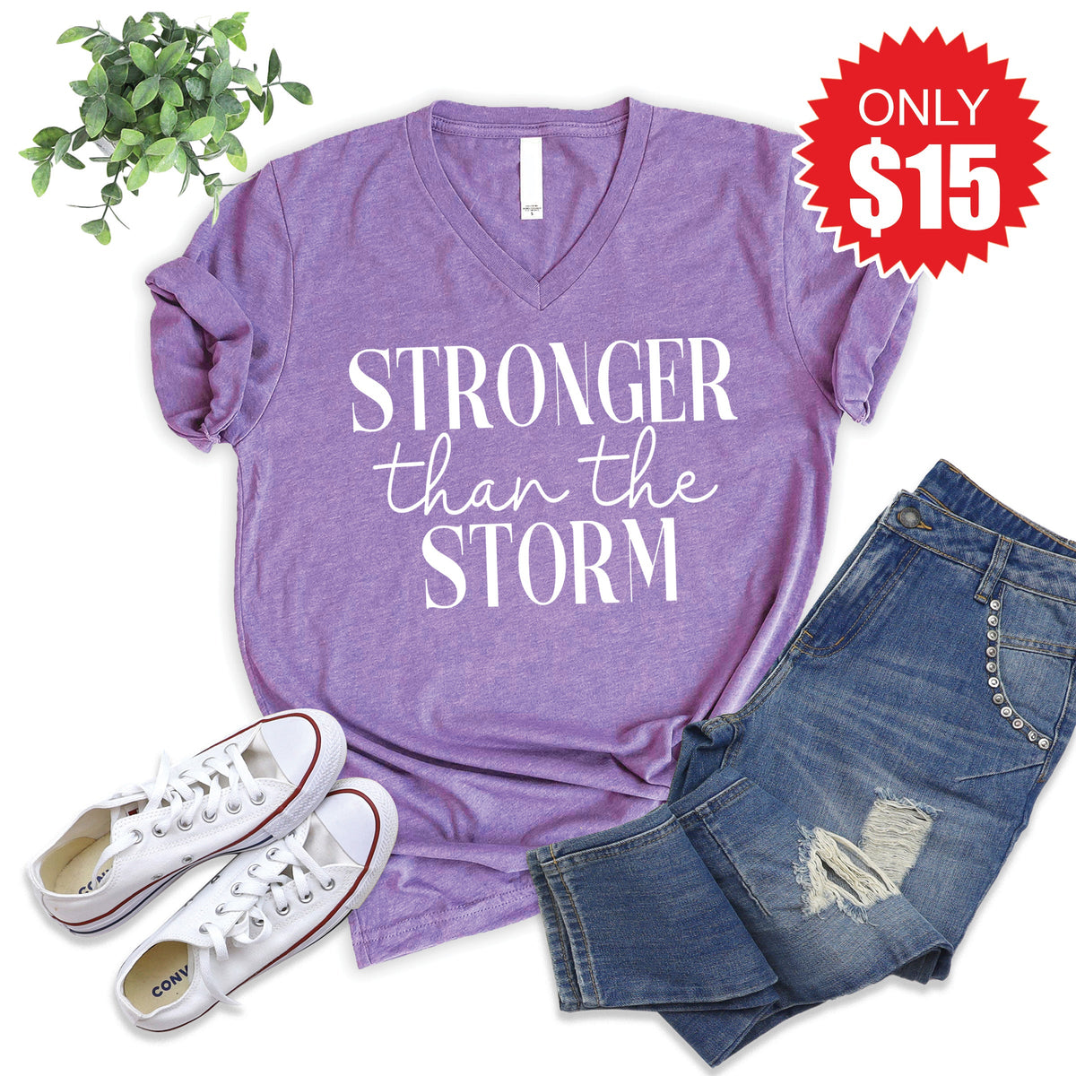 Stronger Than The Storm V-Neck - Heather Grape - 15