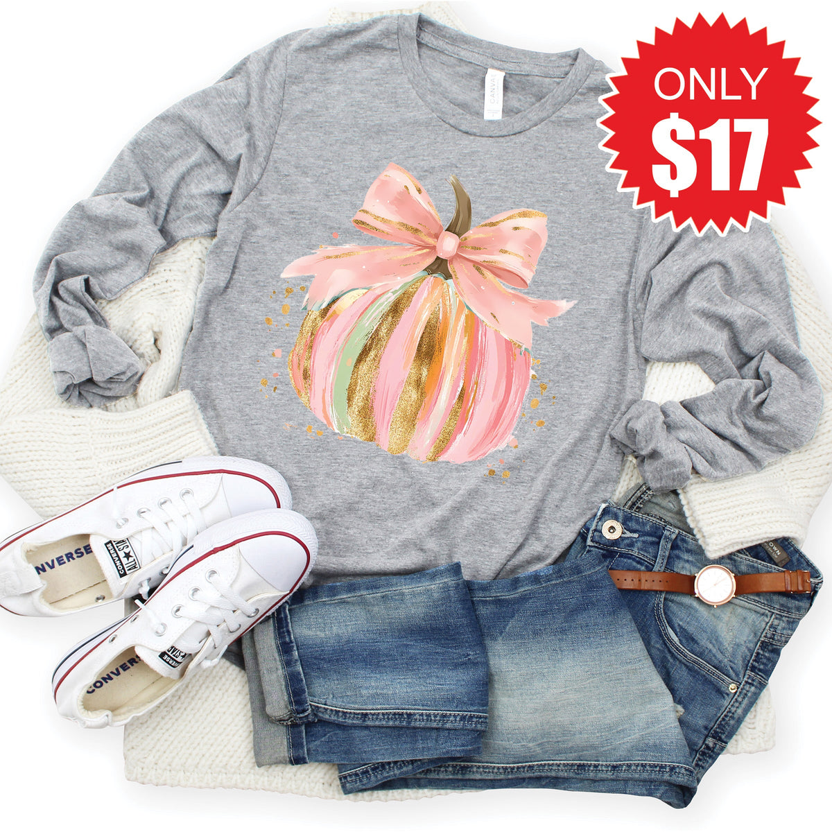 Pink Pumpkin Long Sleeve - Heather Grey - 17 product image 1