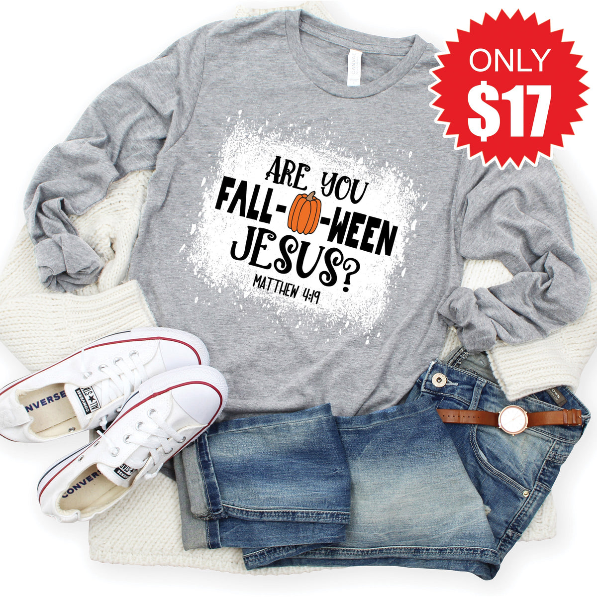 Are You Fall-O-Ween Jesus Long Sleeve - Heather Grey - 17 product image 1