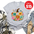 Pumpkin Boho Floral Tee - Heather Grey - 15 product image 1