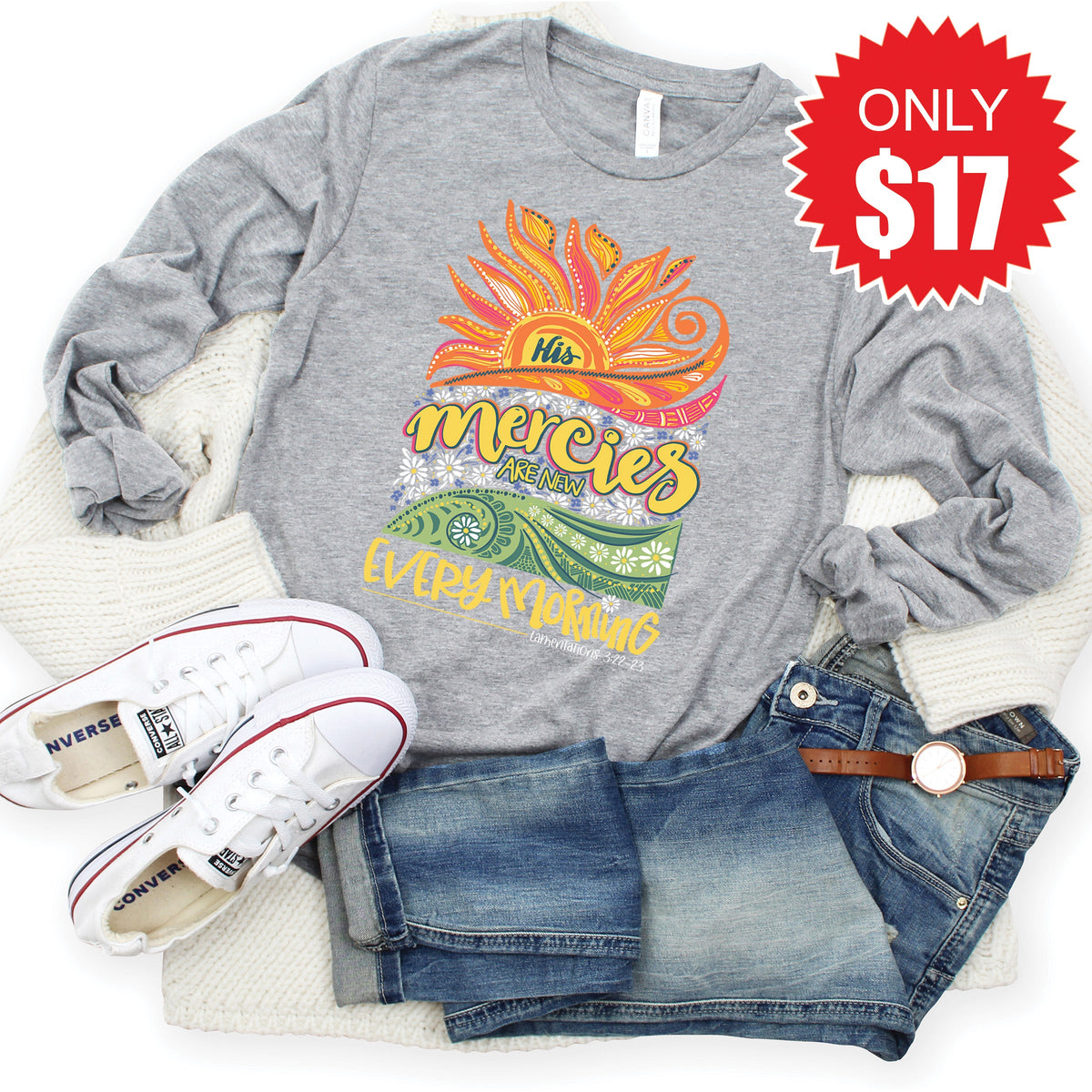 His Mercies Are New Long Sleeve - Heather Grey - 17 product image 1