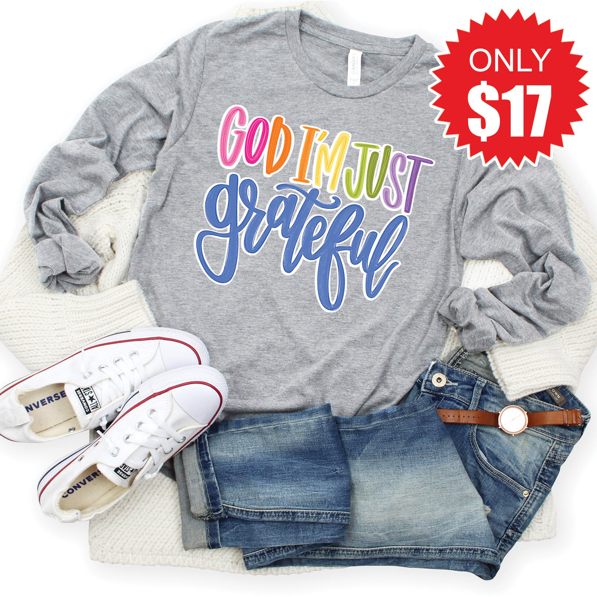 Just Grateful Long Sleeve - Heather Grey - 17 product image 1