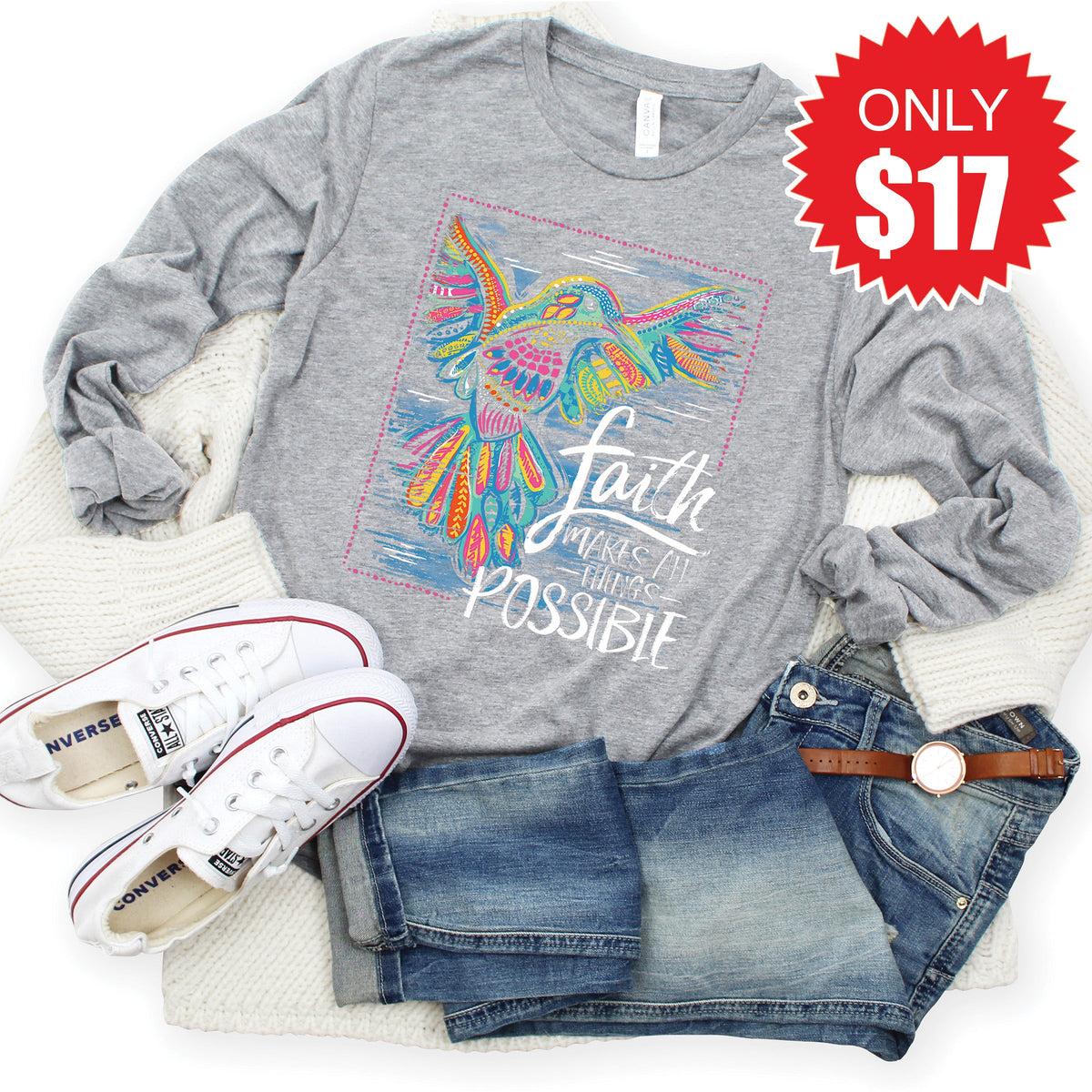 Faith Hummingbird Long Sleeve - Heather Grey - 17 product image 1