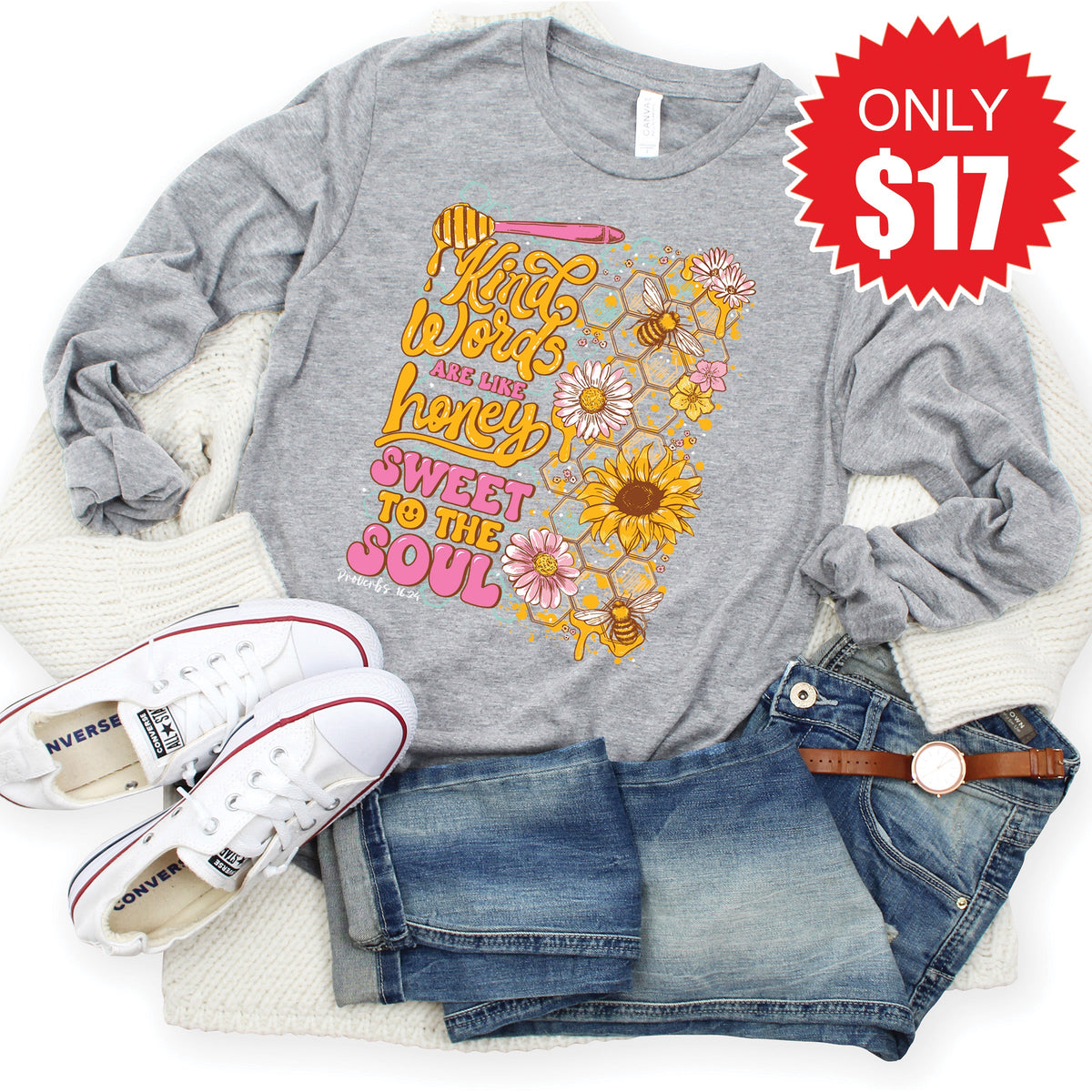 Kind Words Are Like Honey Long Sleeve - Heather Grey - 17 product image 1