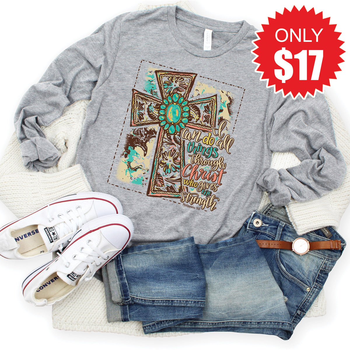 Through Christ Long Sleeve - Heather Grey - 17 product image 1