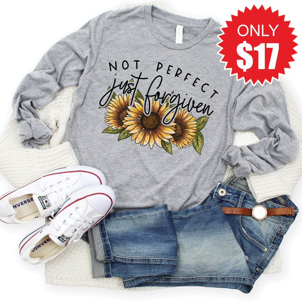 Not Perfect Just Forgiven Long Sleeve - Heather Grey - 17 product image 1