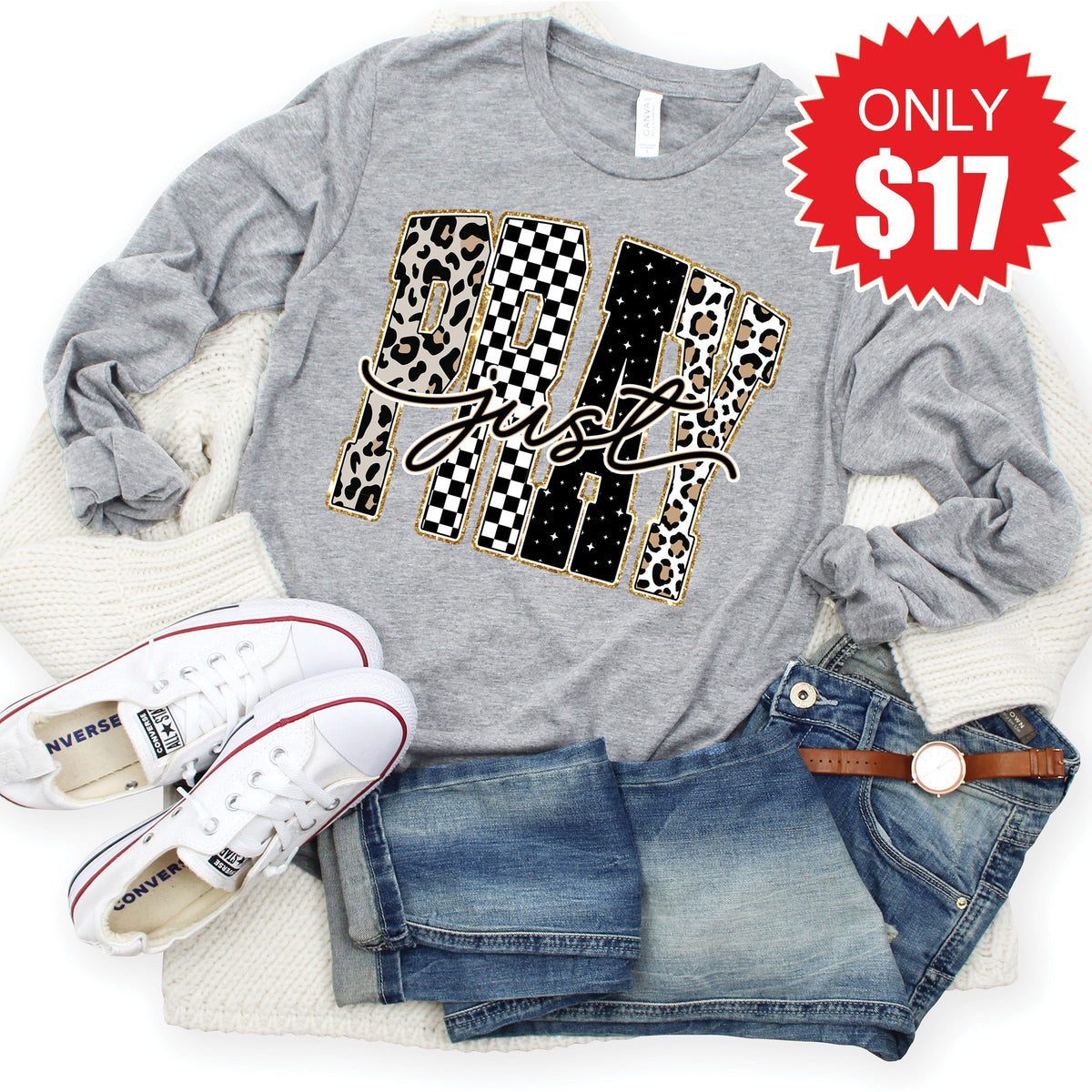 Just Pray Long Sleeve - Heather Grey - 17 product image 1