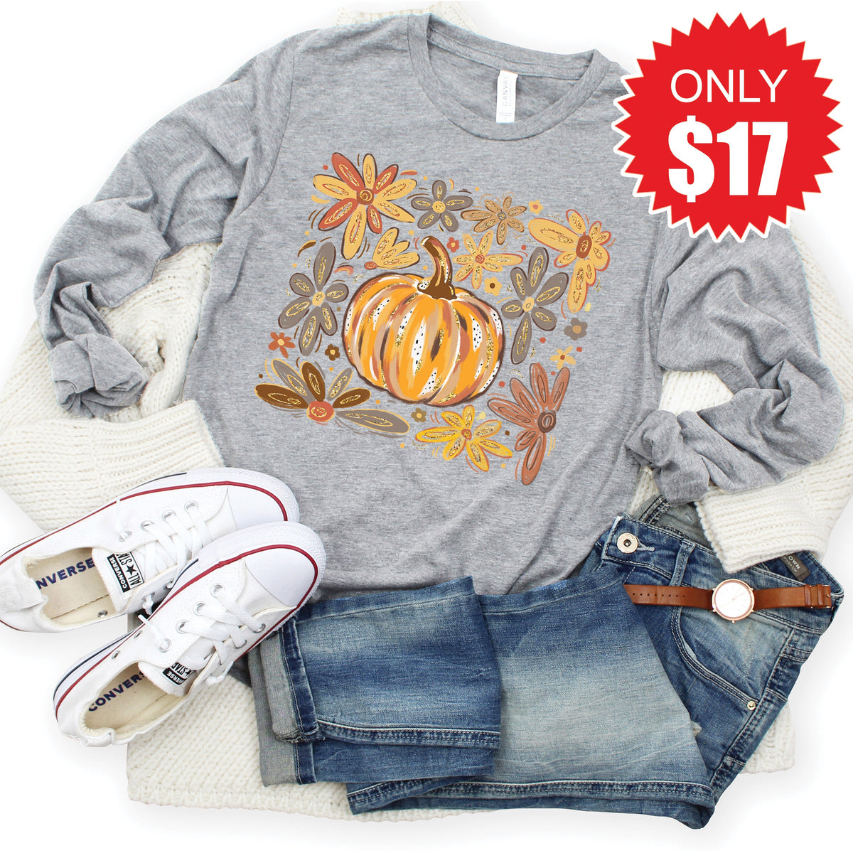 Pumpkin Long Sleeve - Heather Grey - 17 product image 1