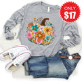 Pumpkin Boho Floral Long Sleeve - Heather Grey - 17 product image 1
