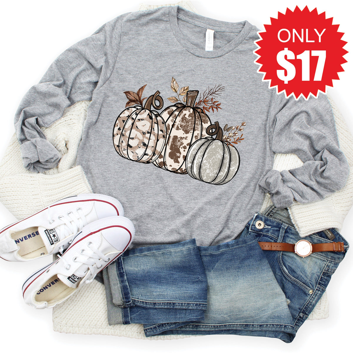Pumpkin Trio Long Sleeve - Heather Grey - 17 product image 1