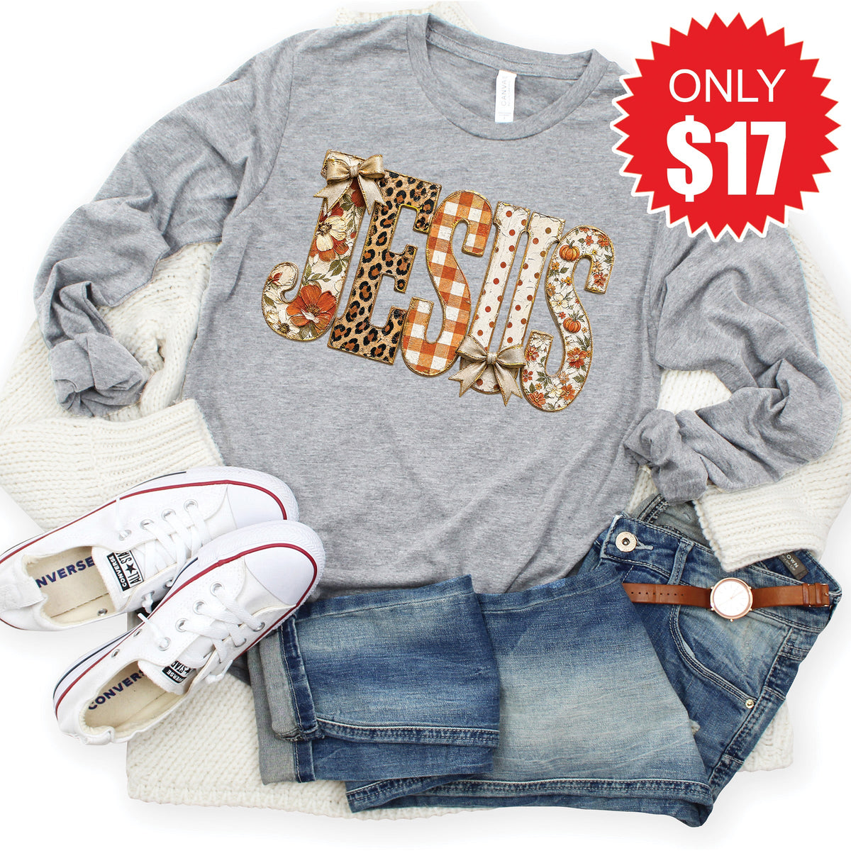 Jesus Long Sleeve - Heather Grey - 17 product image 1