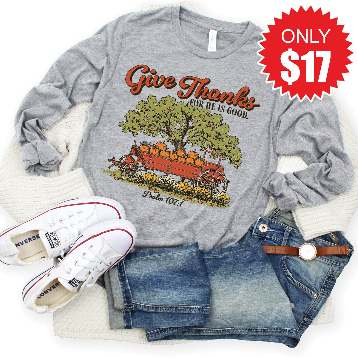 Give Thanks Long Sleeve - Heather Grey - 17 product image 1