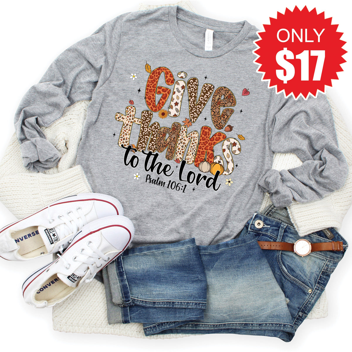 Give Thanks Long Sleeve - Heather Grey - 17 product image 1