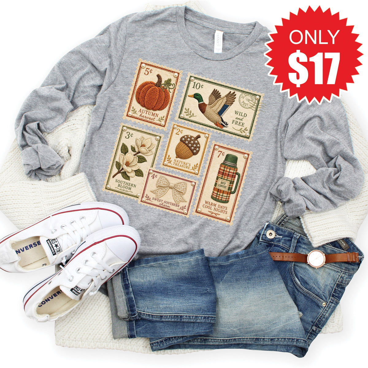 Fall Stamps Long Sleeve - Heather Grey - 17 product image 1