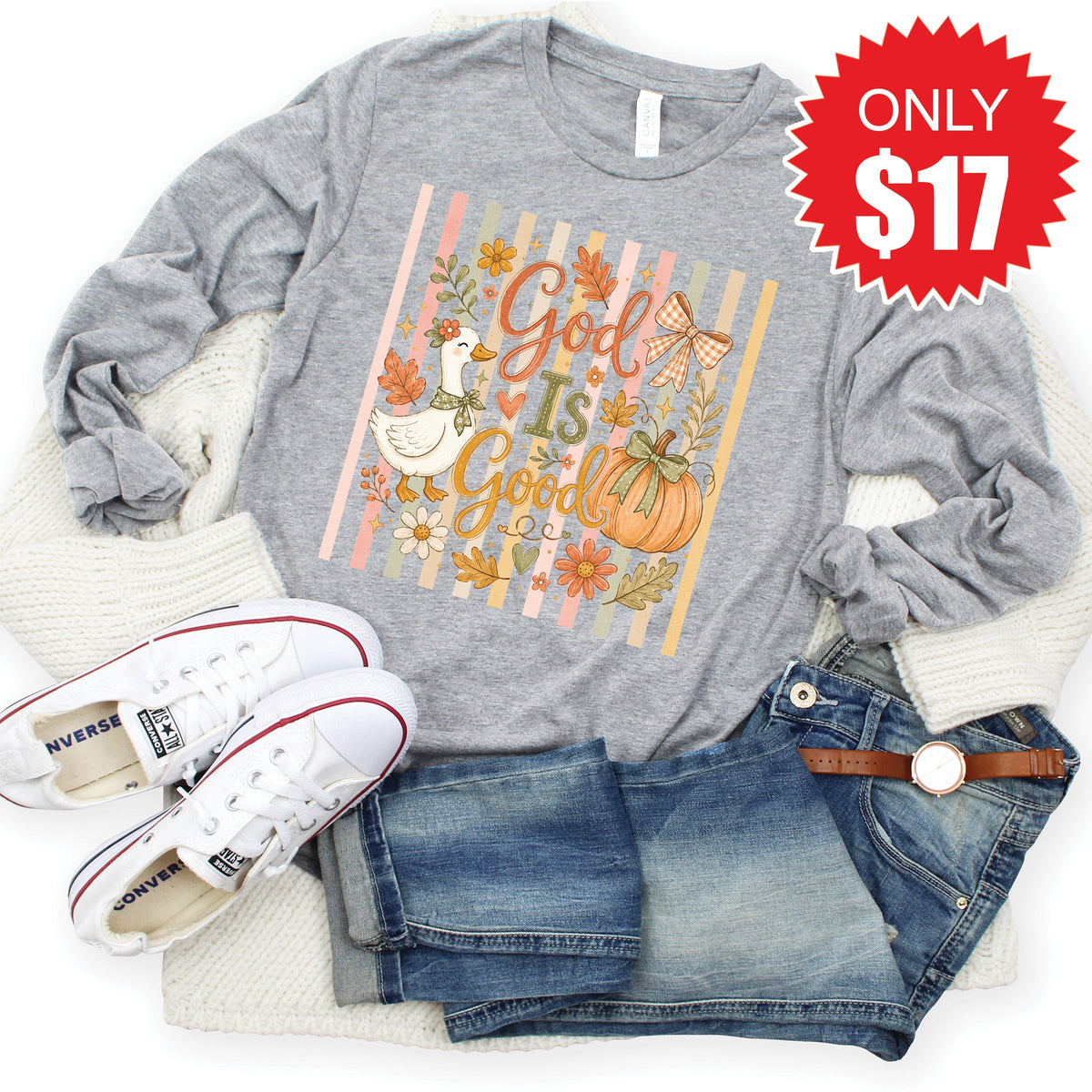 God Is Good Long Sleeve - Heather Grey - 17 product image 1