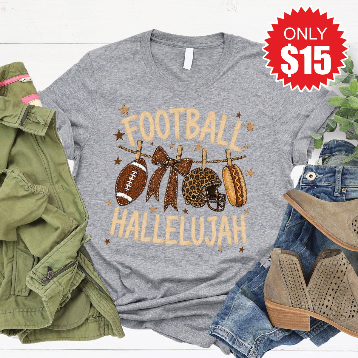 Football Hallelujah Tee - Heather Grey - 15 product image 1