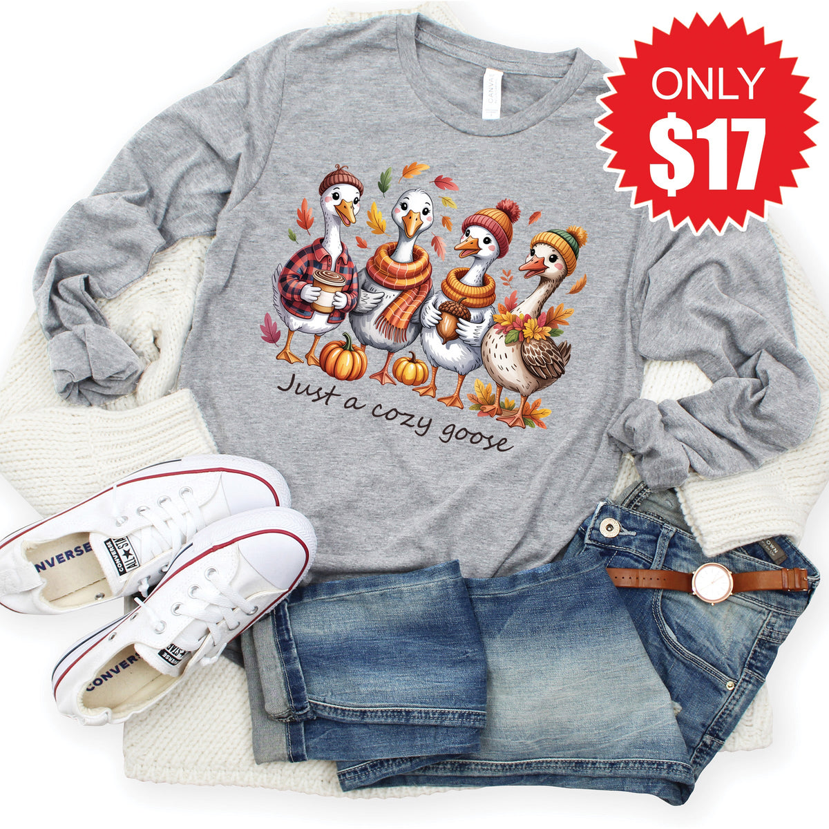 Cozy Goose Long Sleeve - Heather Grey - 17 product image 1