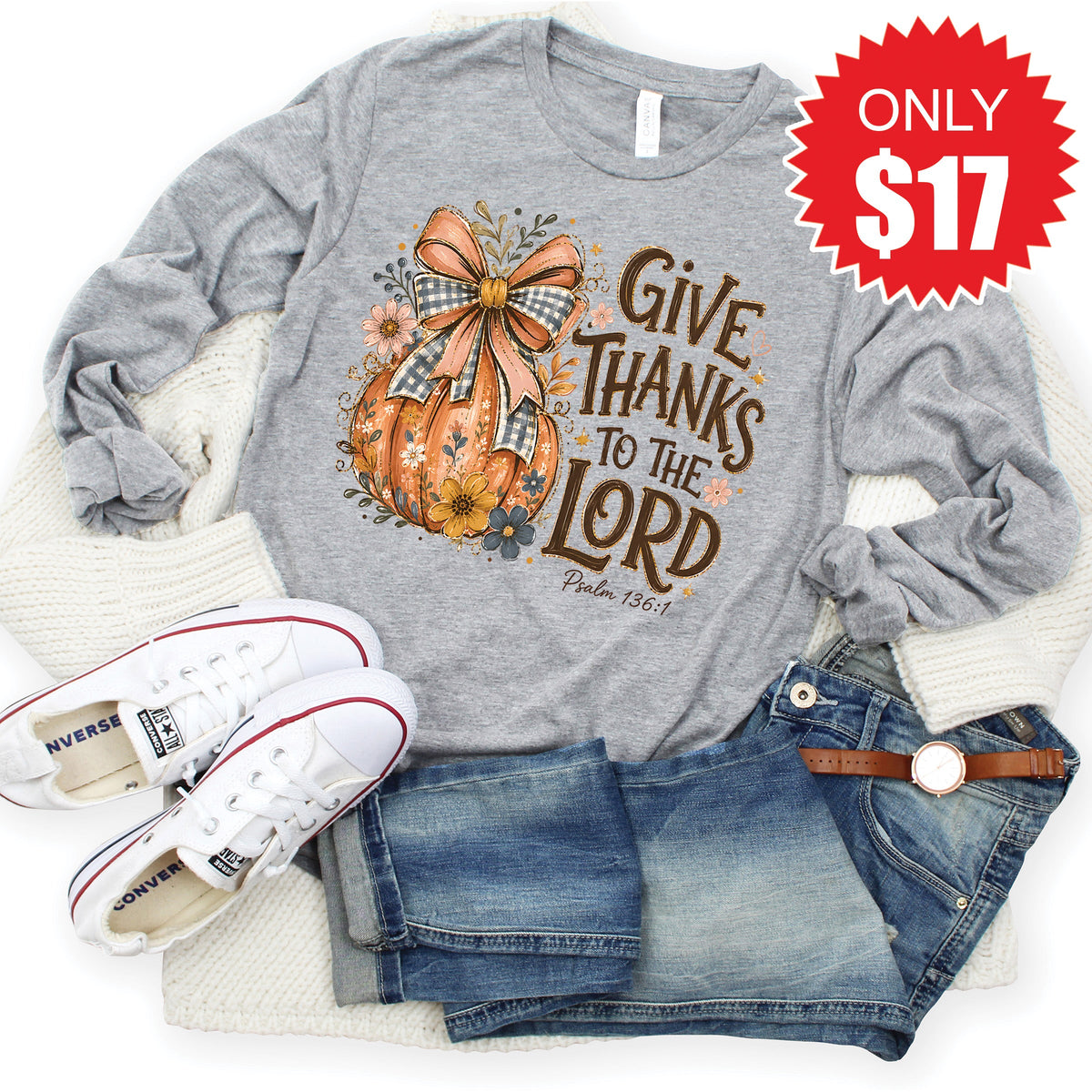 Give Thanks Long Sleeve - Heather Grey - 17 product image 1
