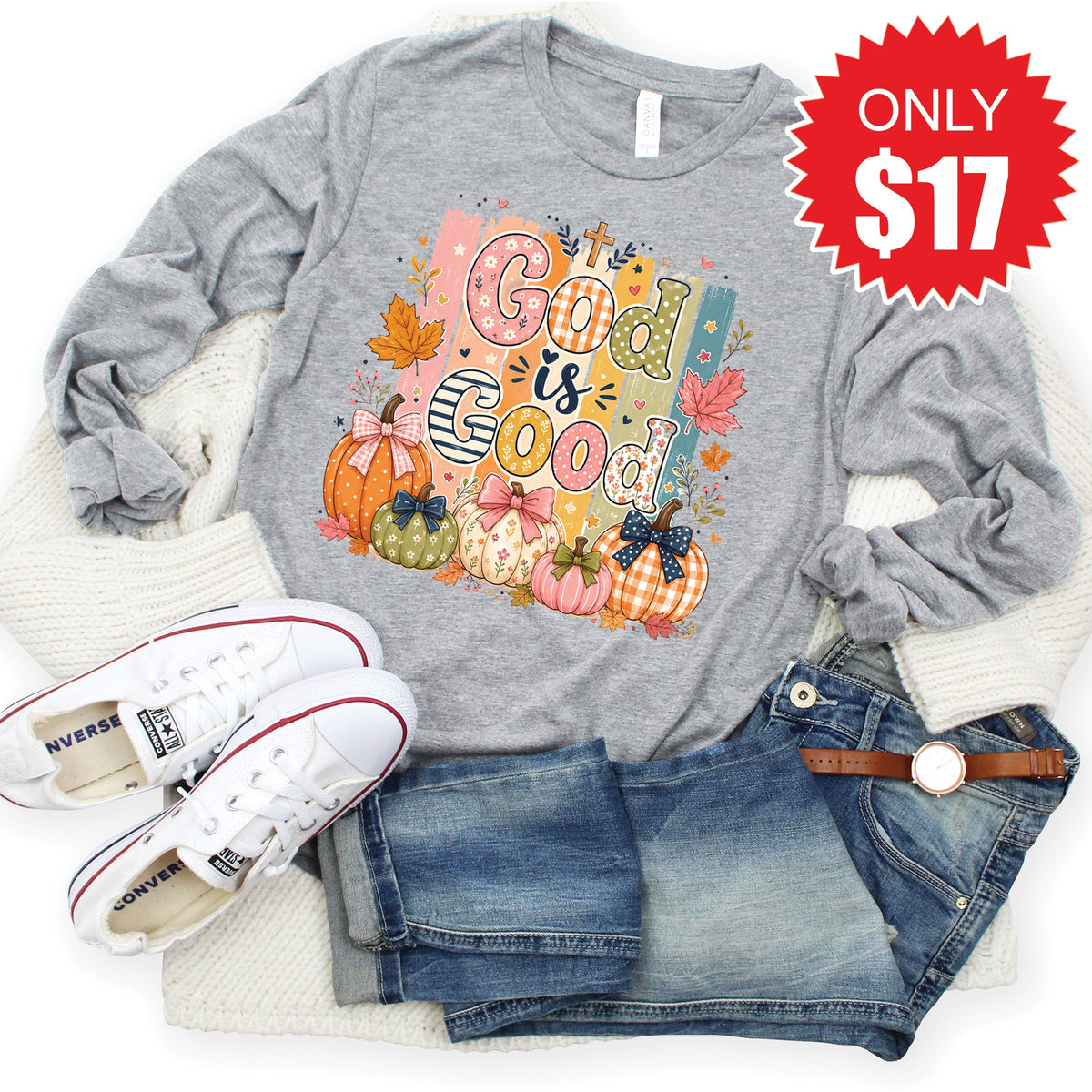 God Is Good Long Sleeve - Heather Grey - 17 product image 1