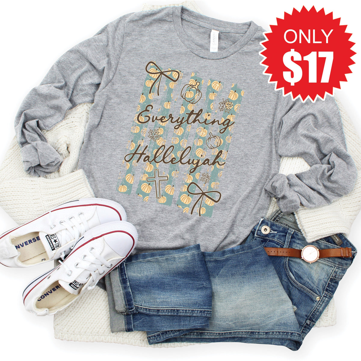 Everything Hallelujah Long Sleeve - Heather Grey - 17 product image 1
