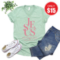 Jesus V-Neck - Heather Honeydew - 15