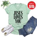 Jesus Loves You V-Neck - Heather Honeydew - 15