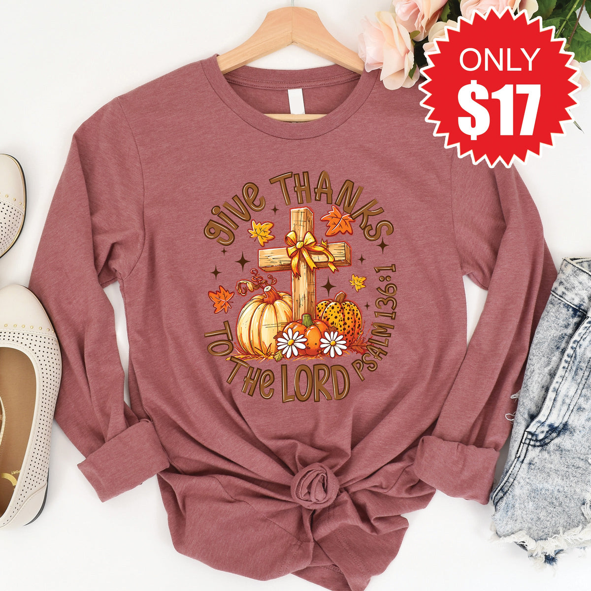 Give Thanks Long Sleeve - Heather Mauve - 17 product image 1