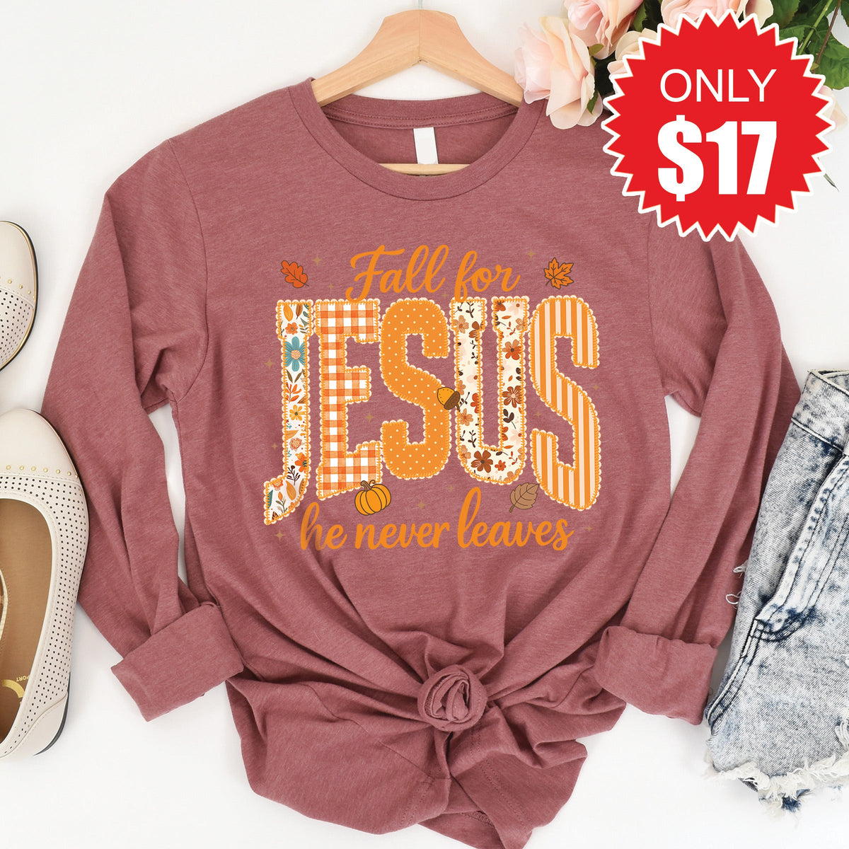 Fall For Jesus Long Sleeve - Heather Mauve - 17 product image 1
