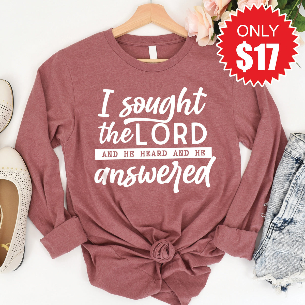 I Sought The Lord Long Sleeve - Heather Mauve - 17 product image 1