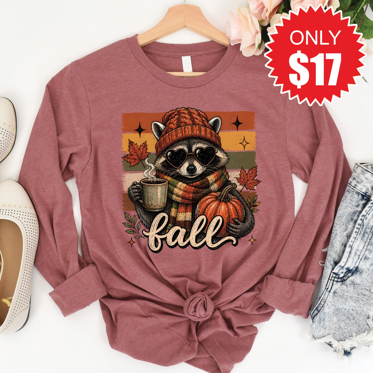 Fall Racoon Long Sleeve - Heather Mauve - 17 product image 1