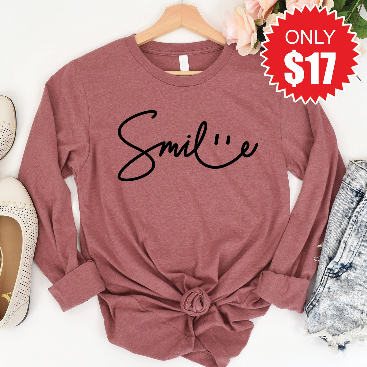 Smile Sign Long Sleeve - Heather Mauve - 17 product image 1