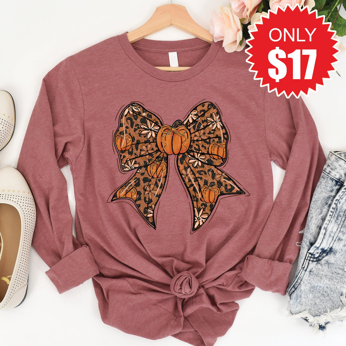 Pumpkin Bow Long Sleeve - Heather Mauve - 17 product image 1