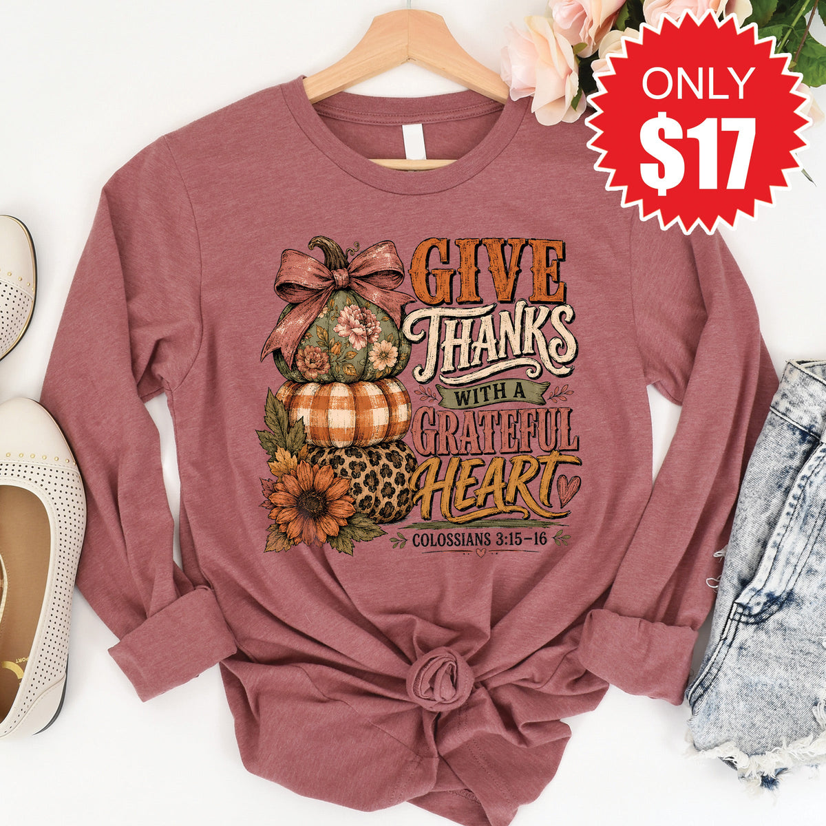 Give Thanks Long Sleeve - Heather Mauve - 17 product image 1