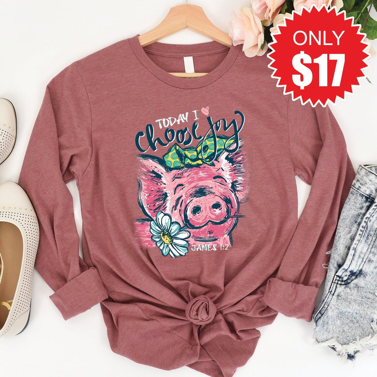 I Choose Joy Long Sleeve - Heather Mauve - 17 product image 1