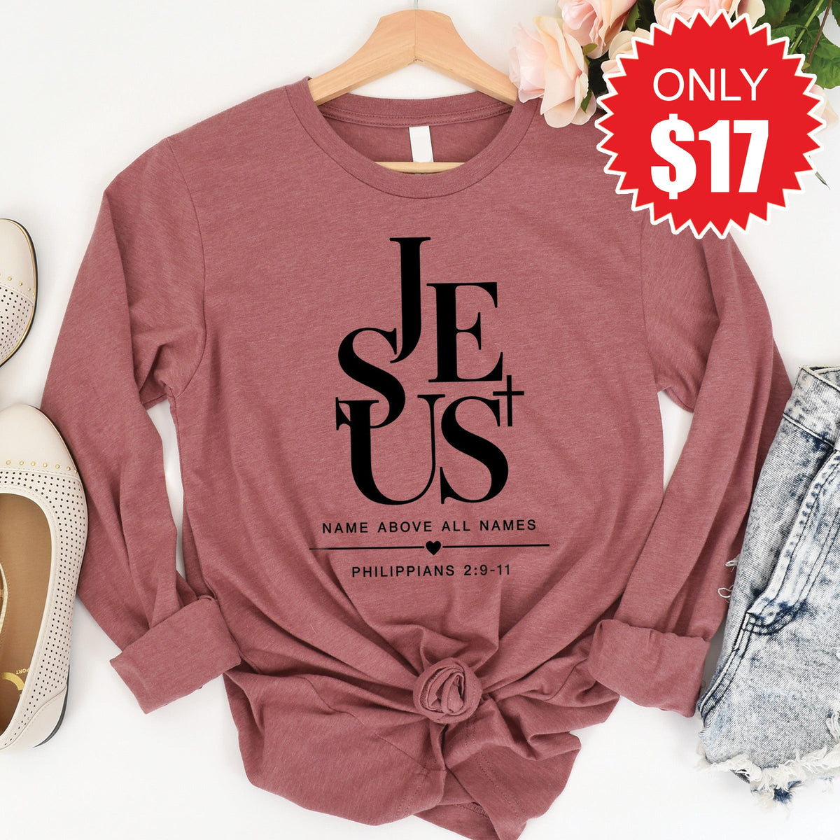 Jesus Long Sleeve - Heather Mauve - 17 product image 1