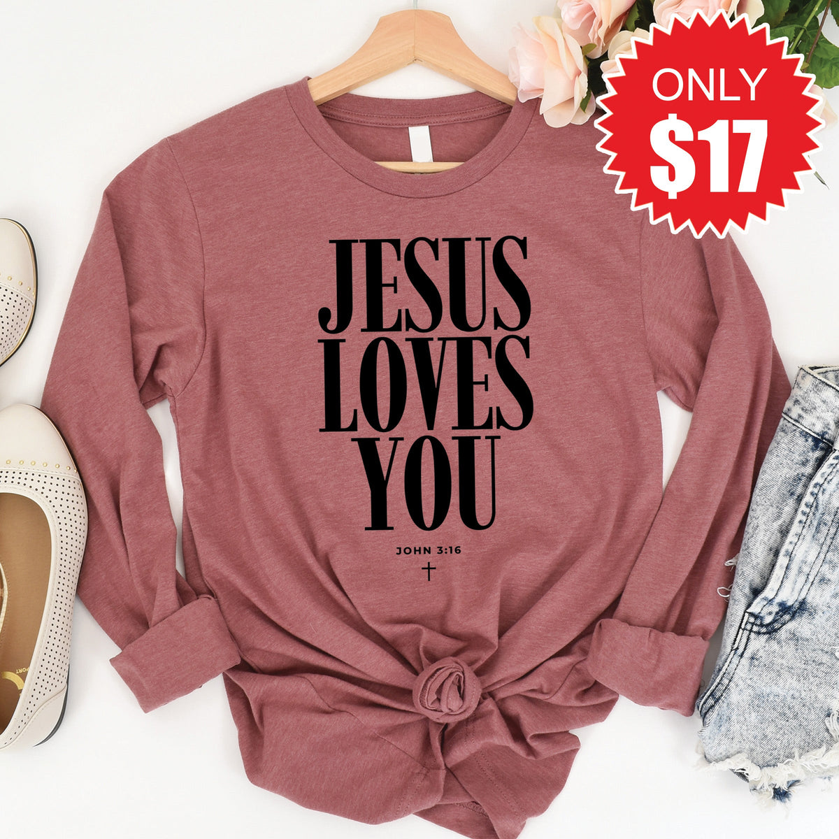Jesus Loves You Long Sleeve - Heather Mauve - 17 product image 1