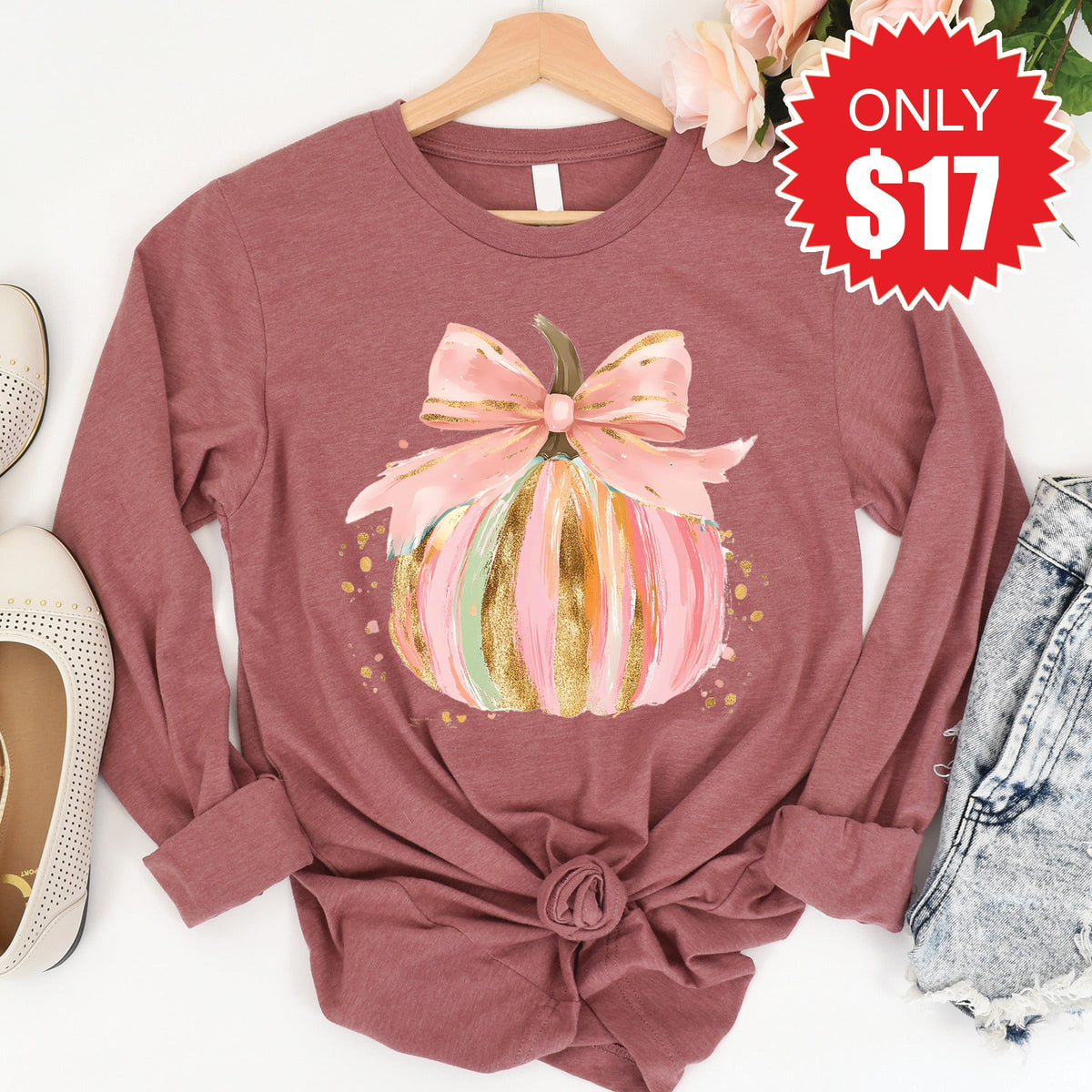 Pink Pumpkin Long Sleeve - Heather Mauve - 17 product image 1
