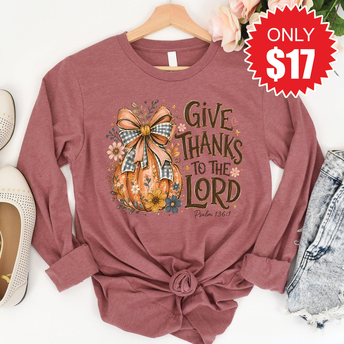 Give Thanks Long Sleeve - Heather Mauve - 17 product image 1