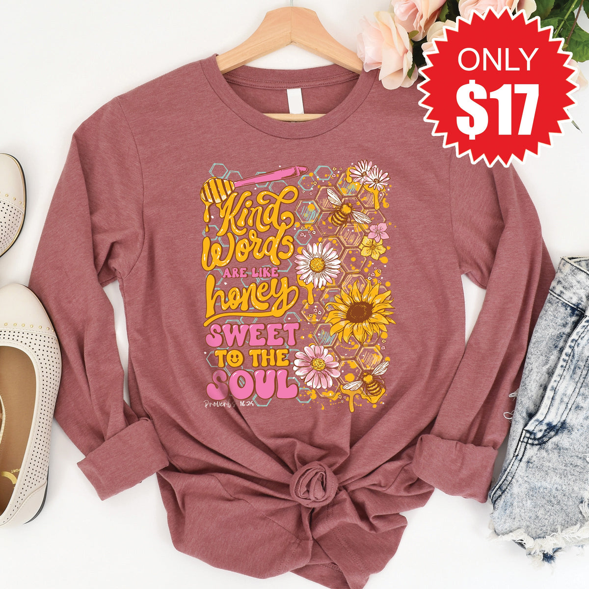 Kind Words Are Like Honey Long Sleeve - Heather Mauve - 17 product image 1