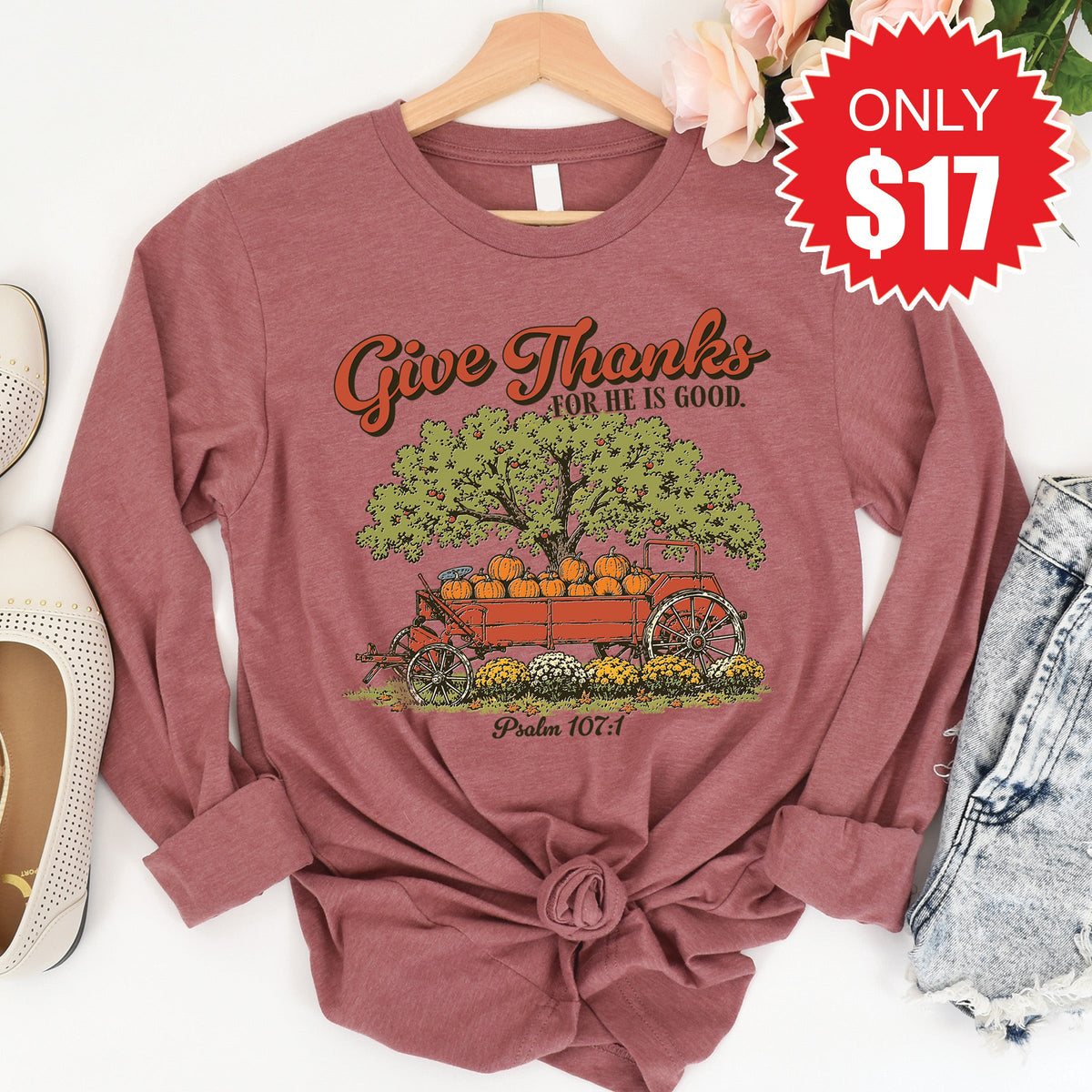 Give Thanks Long Sleeve - Heather Mauve - 17 product image 1