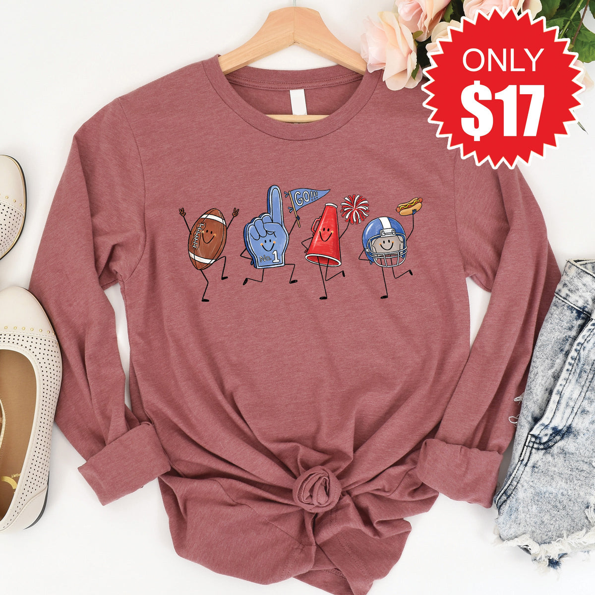 Football Doodles Long Sleeve - Heather Mauve - 17 product image 1