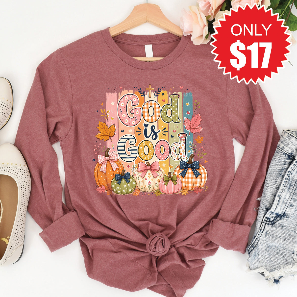 God Is Good Long Sleeve - Heather Mauve - 17 product image 1