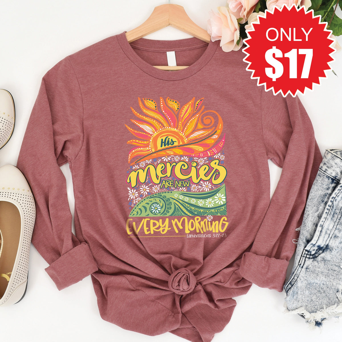 His Mercies Are New Long Sleeve - Heather Mauve - 17 product image 1