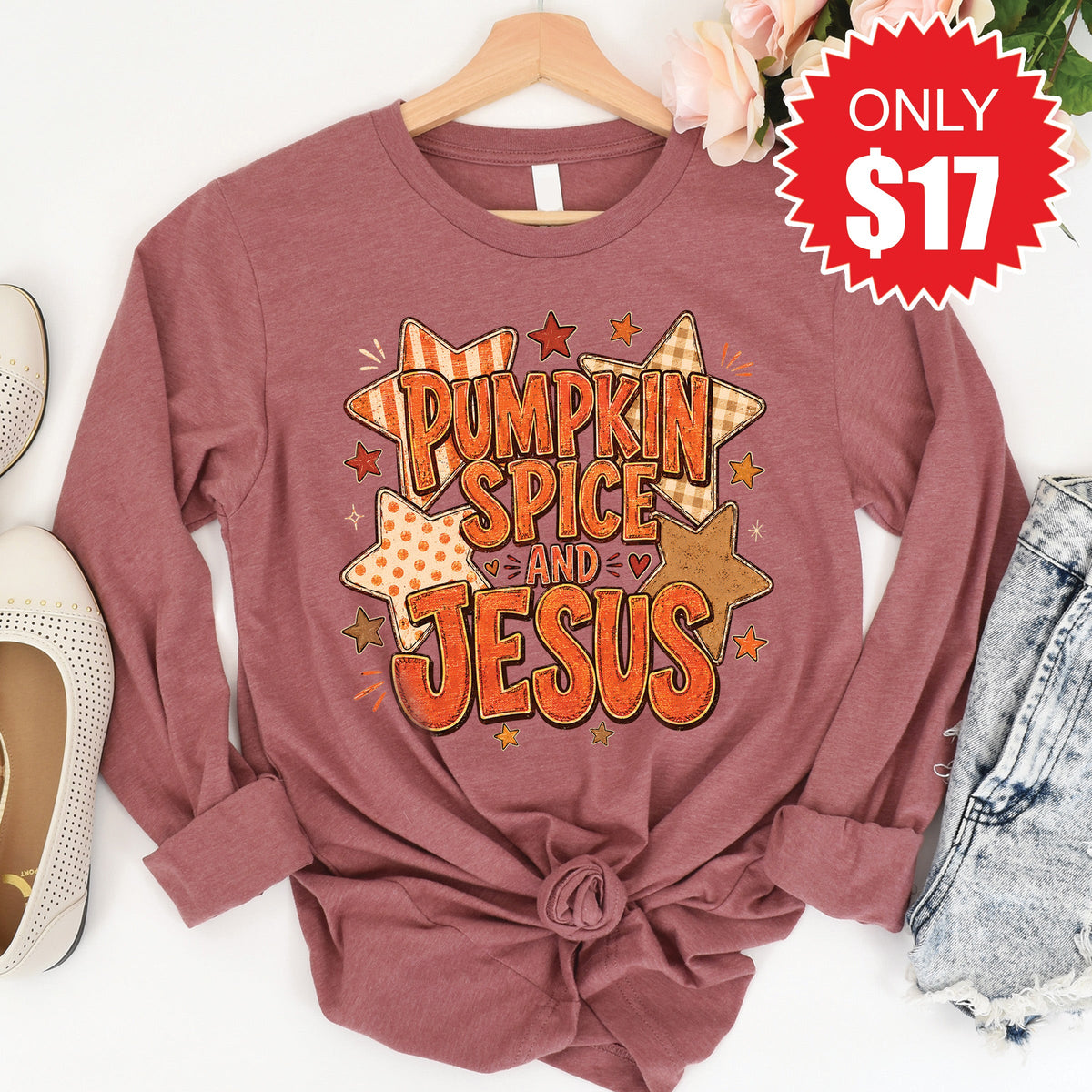 Pumpkin Spice and Jesus Long Sleeve - Heather Mauve - 17 product image 1