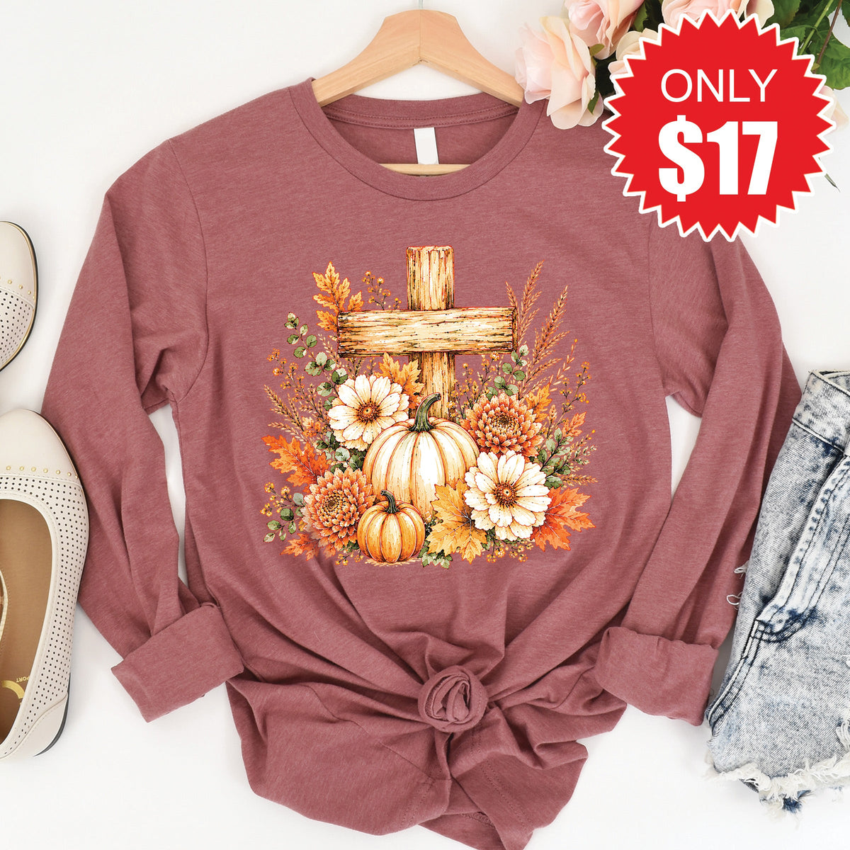 Cross And Pumpkins Long Sleeve - Heather Mauve - 17 product image 1