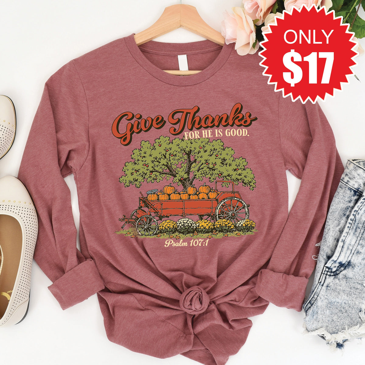Give Thanks Long Sleeve - Heather Mauve - 17 product image 1