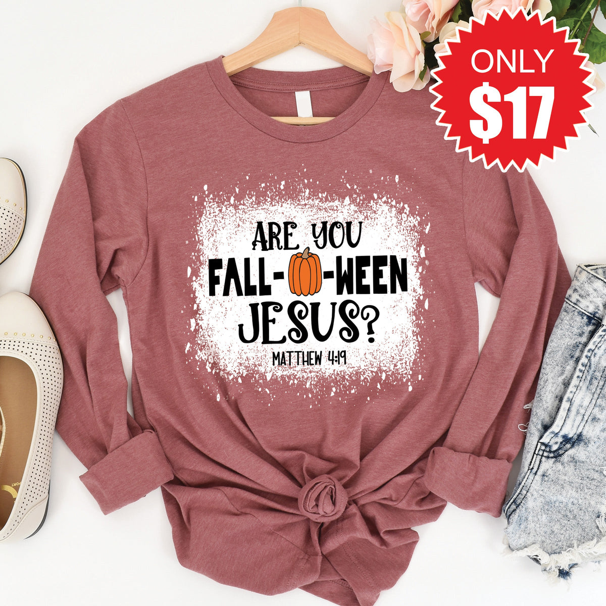 Are You Fall-O-Ween Jesus Long Sleeve - Heather Mauve - 17 product image 1