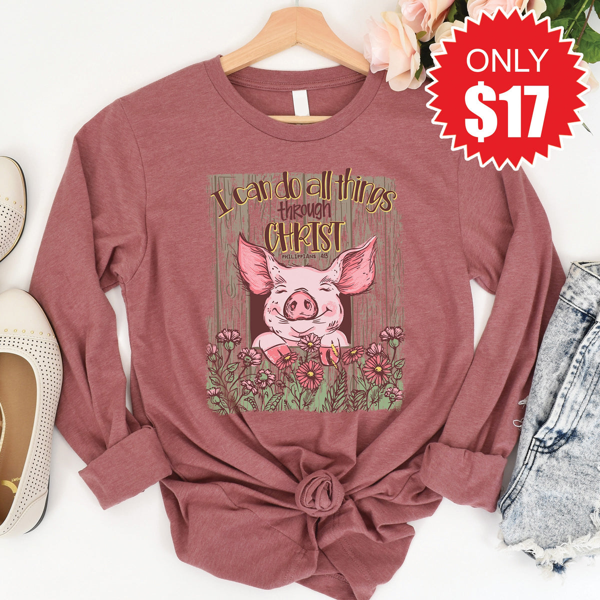 I Can Do All Things Long Sleeve - Heather Mauve - 17 product image 1
